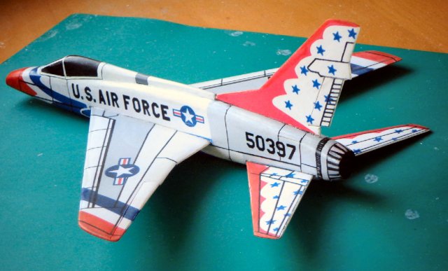 Super Sabre for L-2.  Note '3D' fuselage'.  Printed paper over balsa construction.